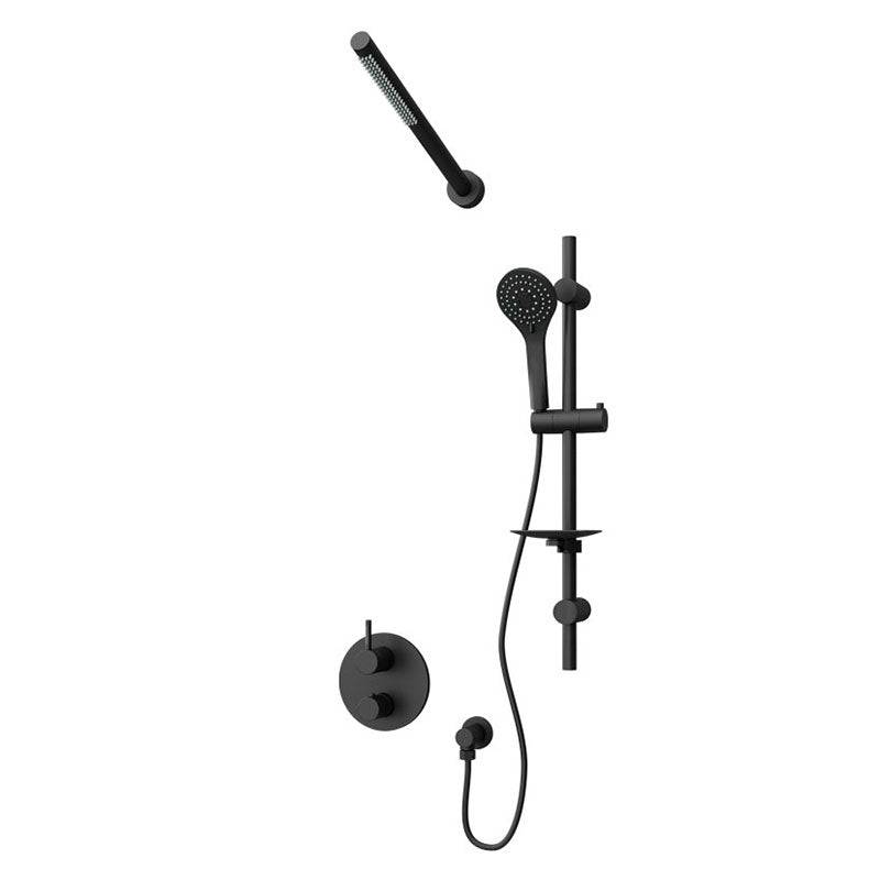 Rubi Vertigo C 1/2 Inch Thermostatic Shower Kit With Wall Mount Straight Shower Head- Black - Renoz