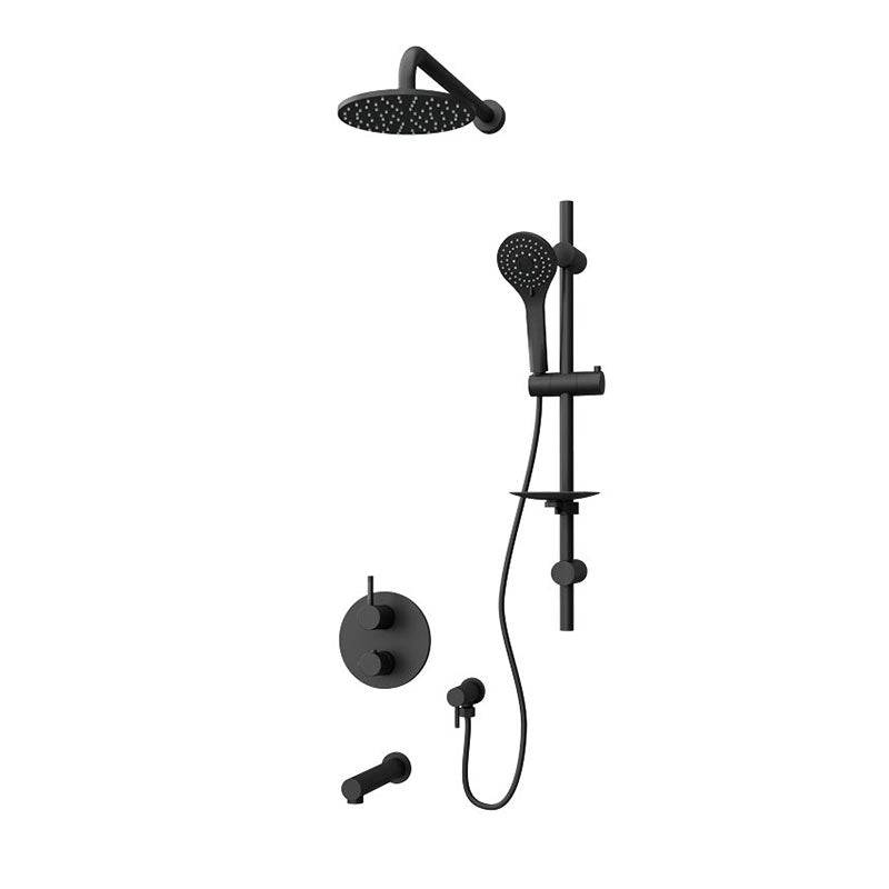 Rubi Vertigo C 1/2 Inch Thermostatic Shower Kit With Wall Mount Round Shower Head and Tub Filler- Black - Renoz