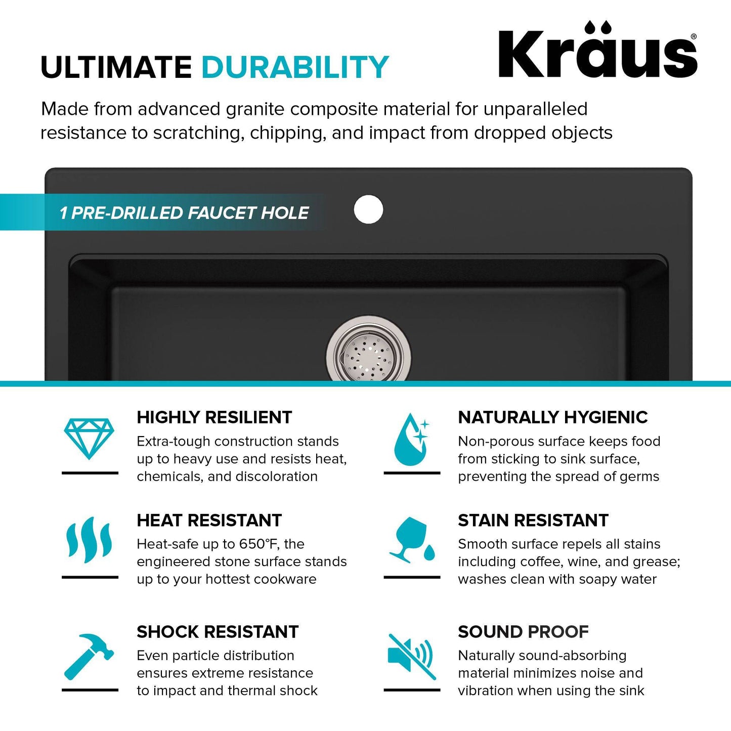 Kraus Quarza 30.75" x 20.13" Drop-In/Undermount Granite Single Bowl Kitchen Sink in Black Onyx