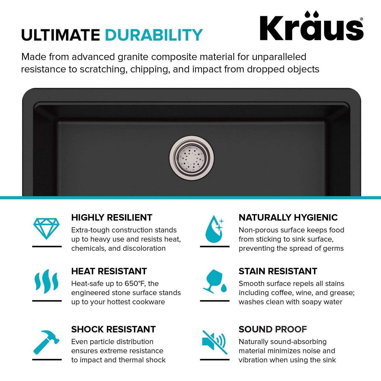 Kraus Quarza 30.5" x 17" Undermount Granite Composite Single Bowl Kitchen Sink in Black Onyx