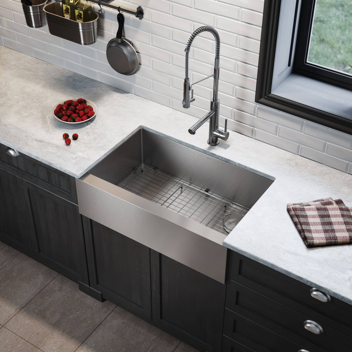 Kraus Standart PRO 32.88" x 20.75" Flat Apron Front 16 Gauge Stainless Steel Single Bowl Undermount Kitchen Sink