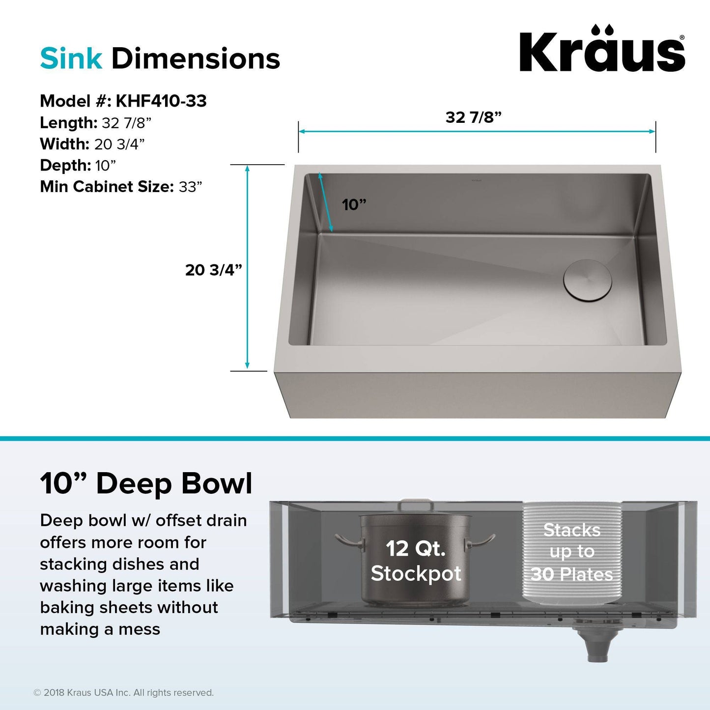Kraus Standart PRO 32.88" x 20.75" Flat Apron Front 16 Gauge Stainless Steel Single Bowl Undermount Kitchen Sink