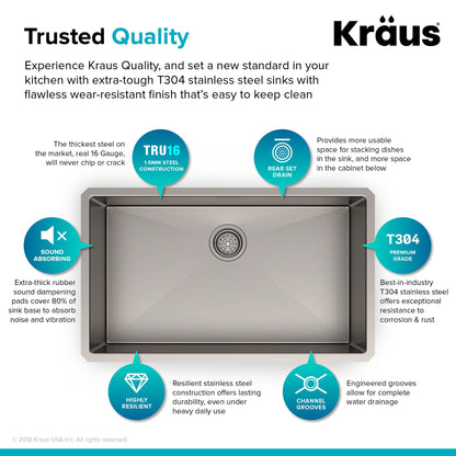 Kraus Standart PRO 32" x 19" Undermount 16 Gauge Stainless Steel Single Bowl Kitchen Sink
