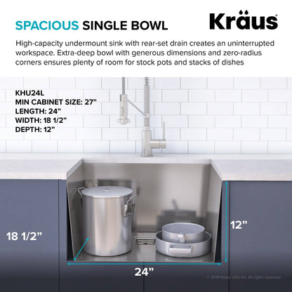 Kraus Pax 24" x 18.5" Undermount 18 Gauge Stainless Steel Single Bowl Laundry/Utility Sink