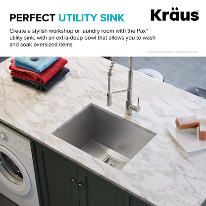 Kraus Pax 24" x 18.5" Undermount 18 Gauge Stainless Steel Single Bowl Laundry/Utility Sink