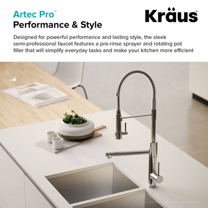 Kraus Artec 24.75" Pro Commercial Style Pre-Rinse Kitchen Faucet in Brushed Gold