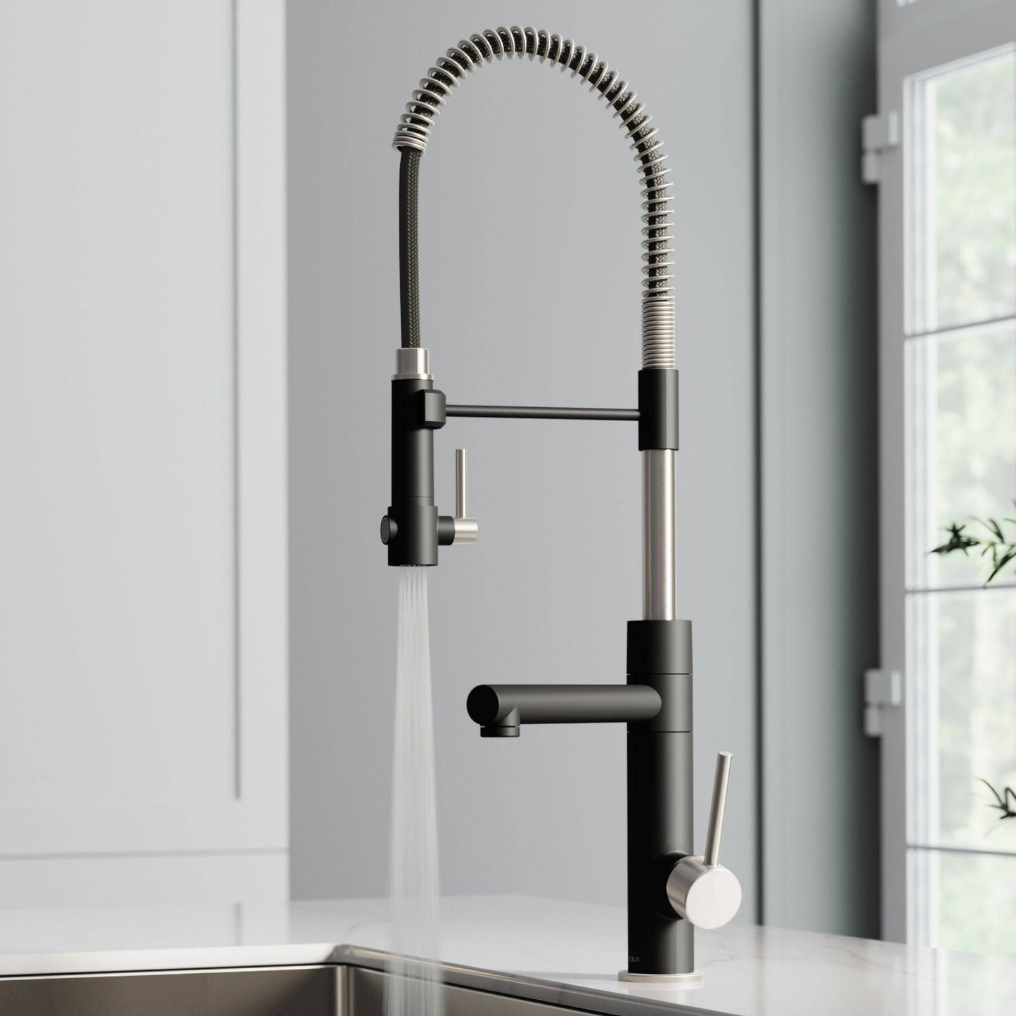 Kraus Artec Pro 24.75" Commercial Style Pre-Rinse Kitchen Faucet in Spot Free Stainless Steel/Matte Black