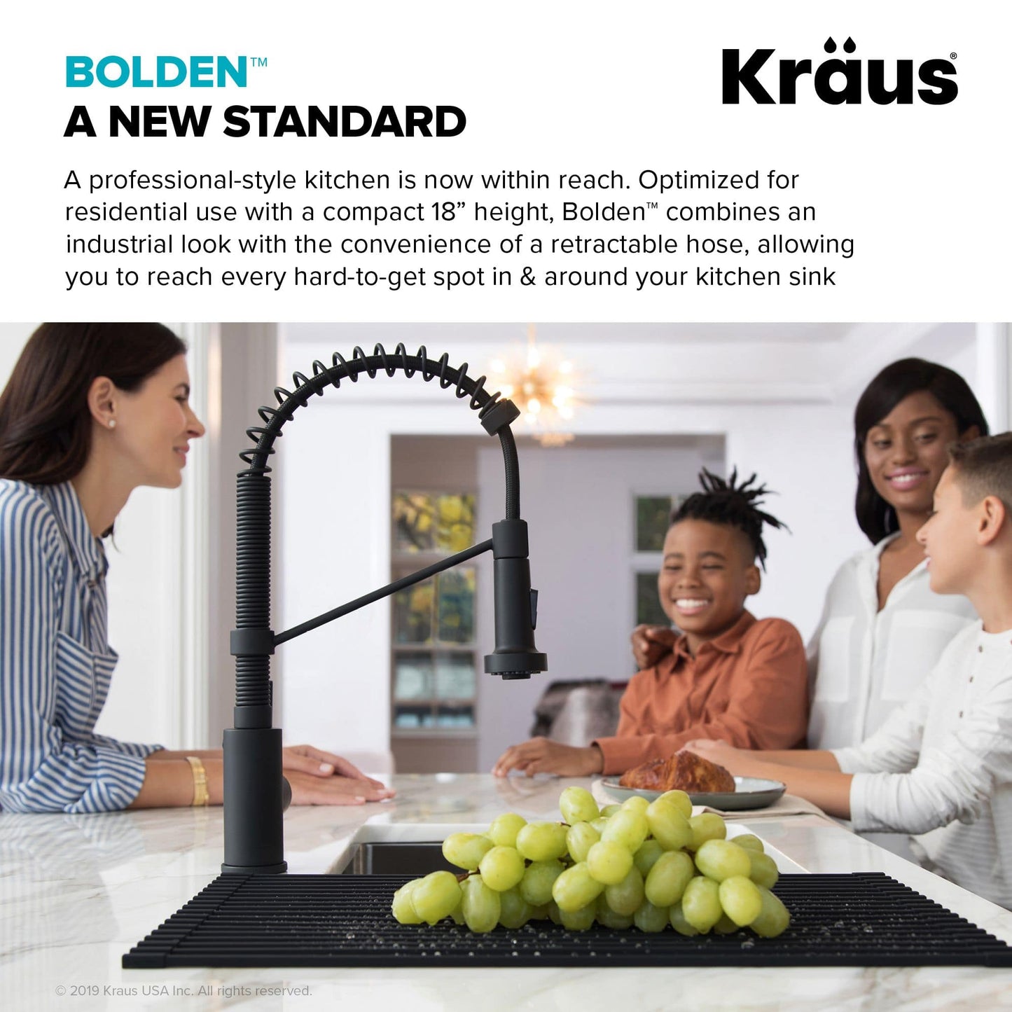 Kraus Bolden Robinet de cuisine à tirette de style commercial de 18 po en noir mat