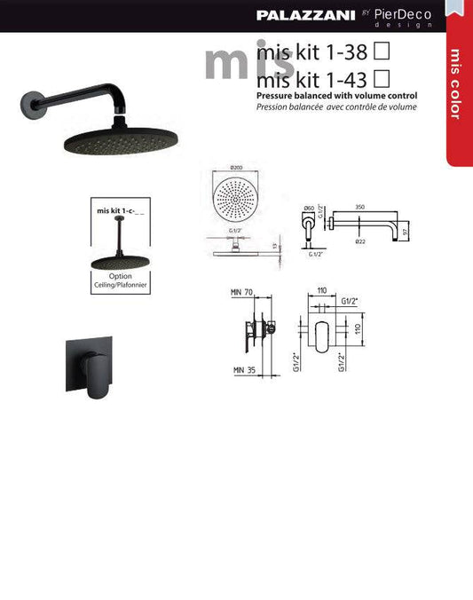 PierDeco Palazzani MIS Kit 1 Black Shower Kit - Renoz
