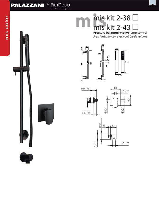 PierDeco Palazzani Black MIS Kit 2  Shower Kit