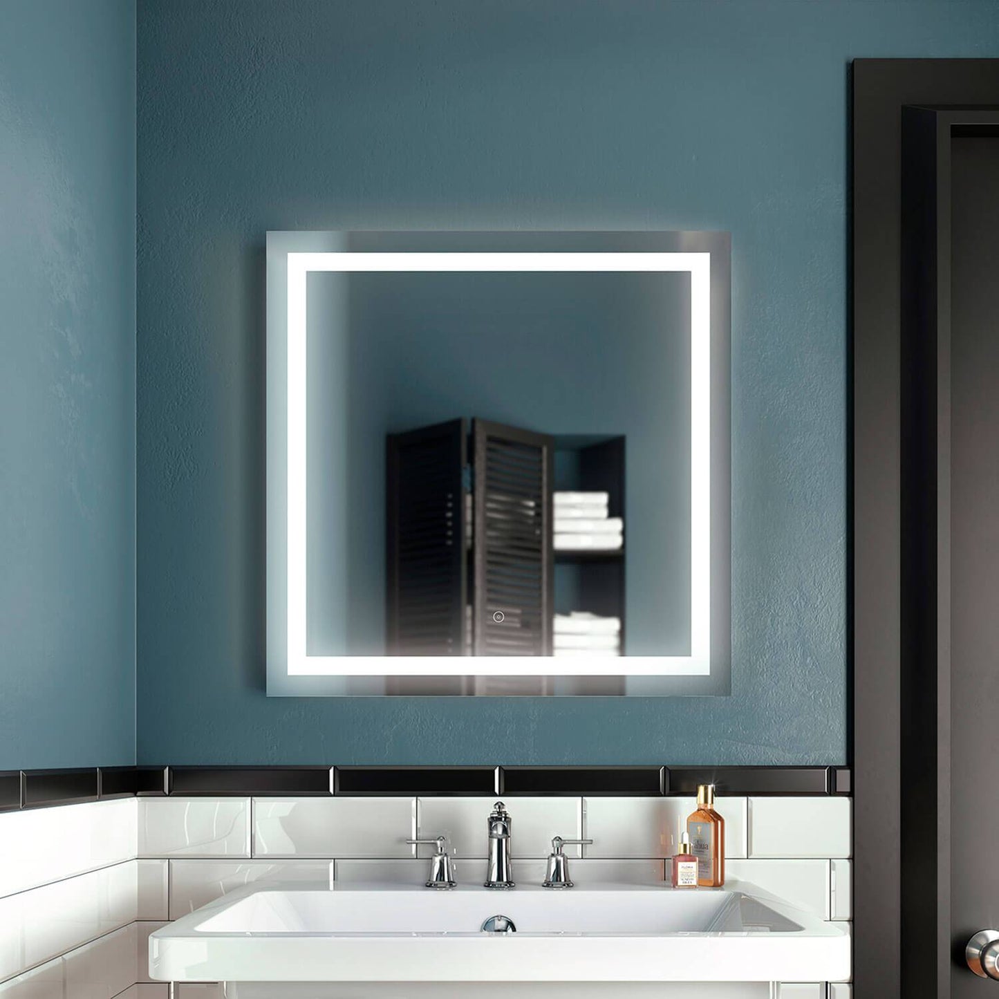 Kalia EFFECT 30" x 30" Square LED Lighting Mirror With Interior Frosted Strip and 2-Tones Touch Switch