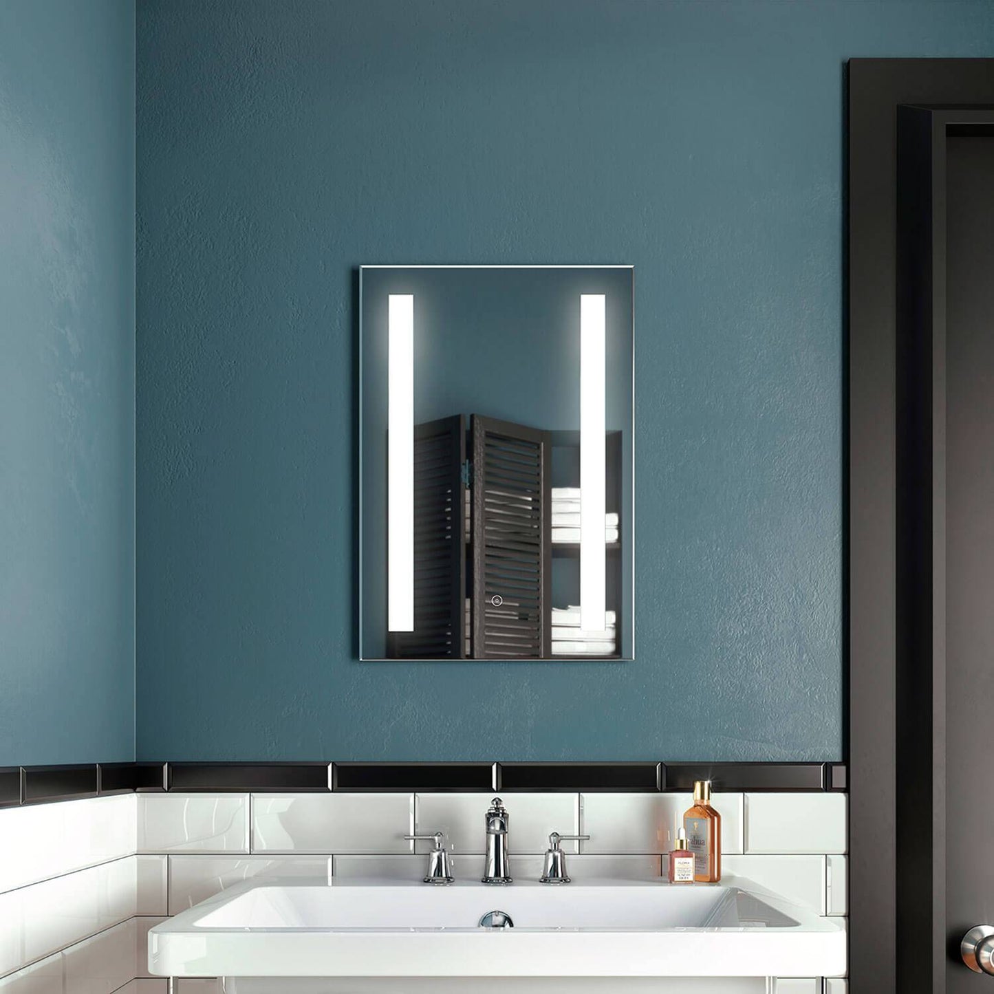 Kalia BRILIA Rect. LED Lighting Mirror 18" x 26" With Frosted Vertical Bands Within and 2-Tones Touch Switch