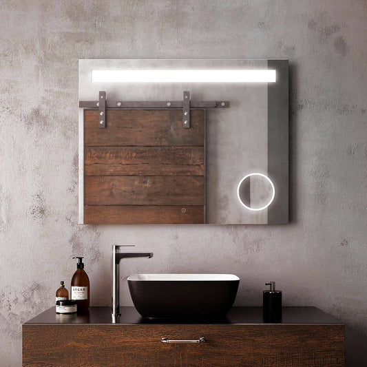 Kalia EMBLEM Rect. LED Lighting Mirror 38" x 30" With Frosted Horizontal Strip With 3X Magnifying Mirror and 2-Tones Touch Switch