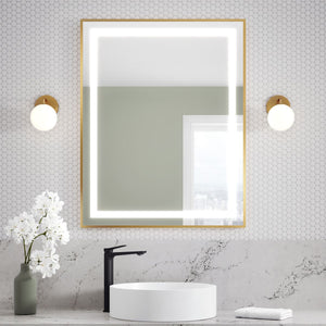 Kalia - Effect LED Illuminated Rectangular Mirror With Frosted Strip, Brushed Gold Frame and Touch-switch for Color Temperature Control 30