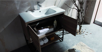 PierDeco Paris 36" Chestnut Bathroom Vanity With White Porcelain Countertop - Renoz