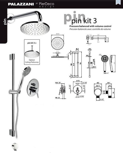 PierDeco Palazzani Pin Shower Kit - PIN KIT 3-XX - Renoz
