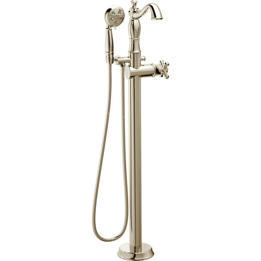 Delta CASSIDY Single Handle Floor Mount Tub Filler Trim with Hand Shower -Polished Nickel (Valve and Handle Sold Separately)
