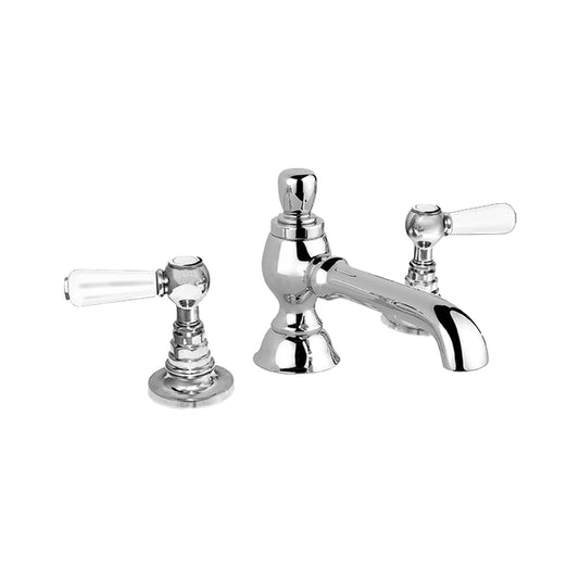 Aquadesign Products Widespread Lav – Drain Included (Regent R1024L) - Chrome w/White Handle