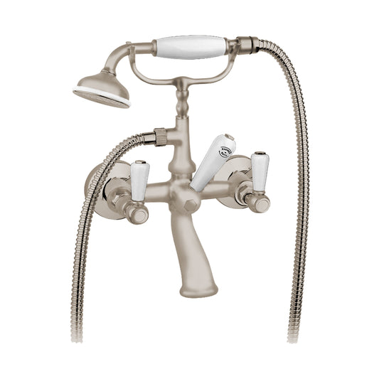 Aquadesign Products Wall Mount Tub Filler (Regent R2524L) - Brushed Nickel w/White Handle