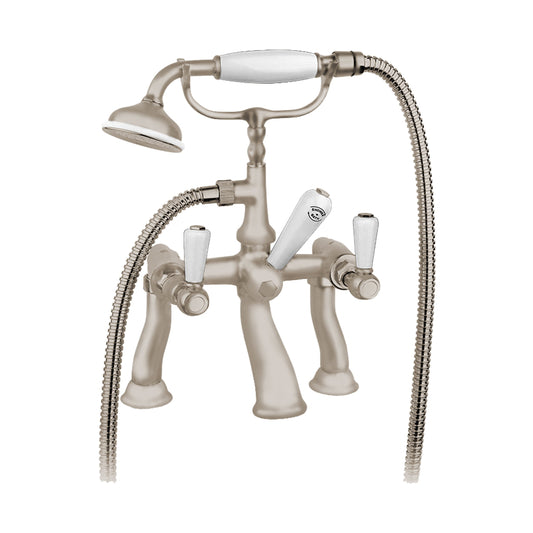 Aquadesign Products Wall Mount Tub Filler (Regent R2524BL) - Brushed Nickel w/White Handle