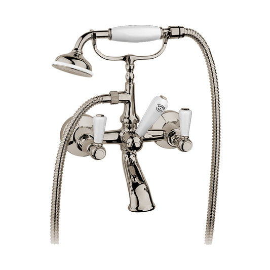 Aquadesign Products Wall Mount Tub Filler (Regent R2524L) - Polished Nickel w/White Handle