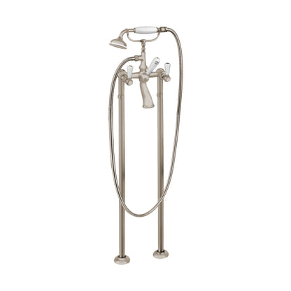 Aquadesign Products Remplisseur de baignoire à montage au sol (Regent R2924L) - Nickel brossé avec poignée blanche