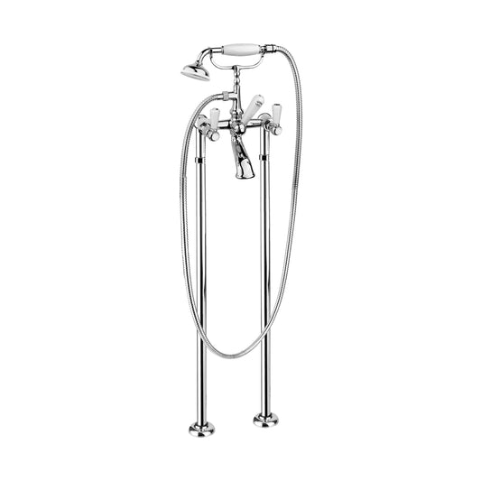 Aquadesign Products Remplisseur de baignoire à montage au sol (Regent R2924L) - Chrome avec poignée blanche