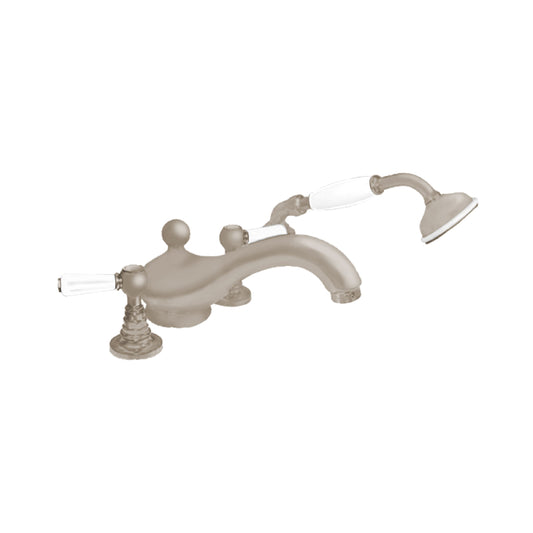 Aquadesign Products 4 pc. Deck Mount (Regent R3024L) - Brushed Nickel w/White Handle