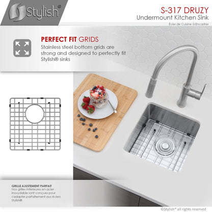 Stylish Druzy 15" x 15" Single Bowl Undermount Stainless Steel Kitchen Bar Prep Sink S-317G - Renoz