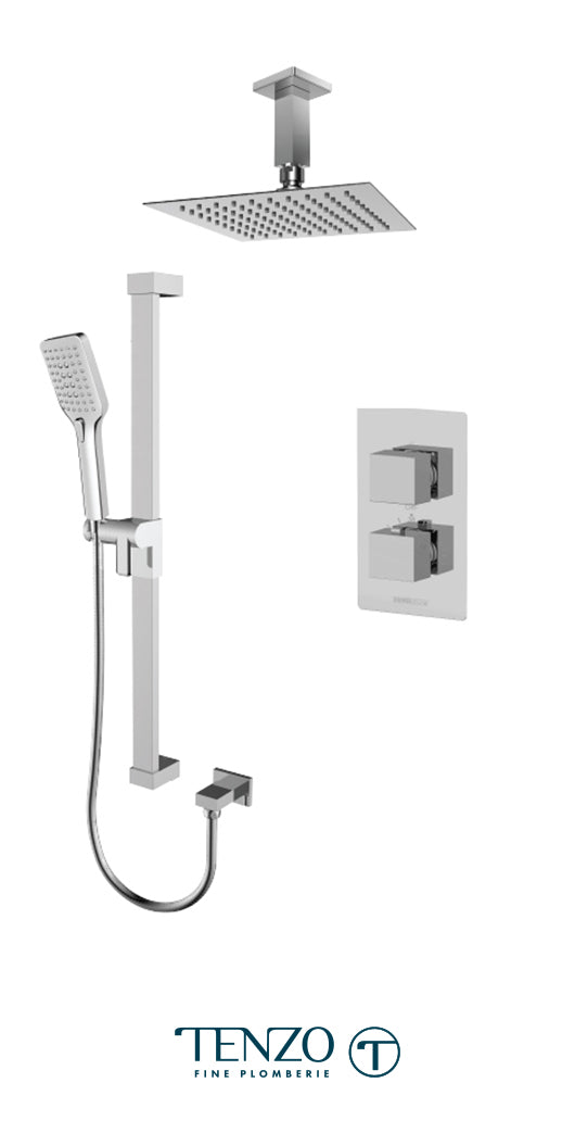 Tenzo - Slik Chrome T-box Shower Kit With 2 Functions (Thermostatic)