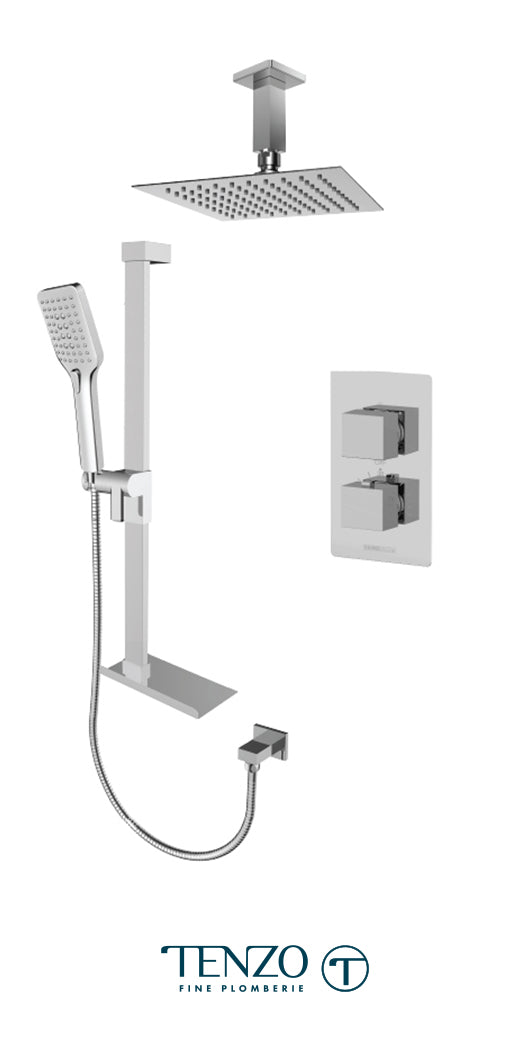 Tenzo - Slik Chrome Thermostatic T-box Shower Kit With 2 Functions