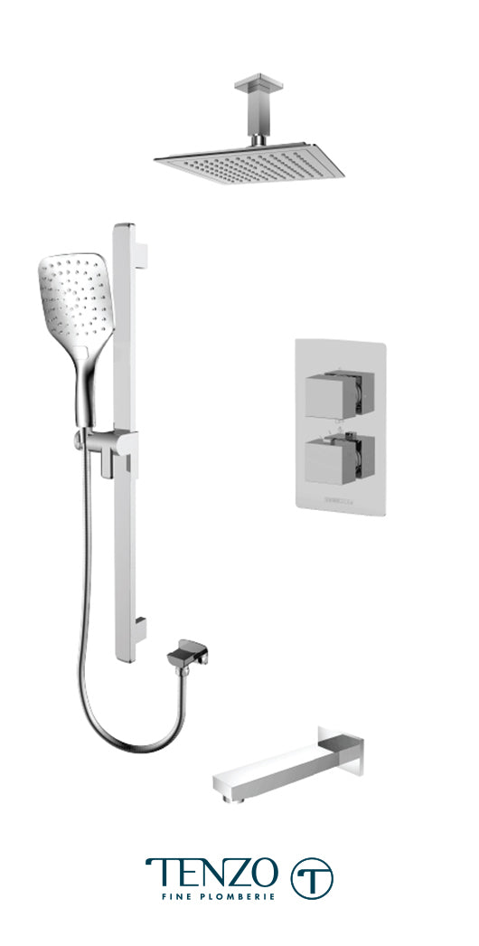 Tenzo - Slik Chrome Thermostatic T-box Shower Kit With 3 Functions
