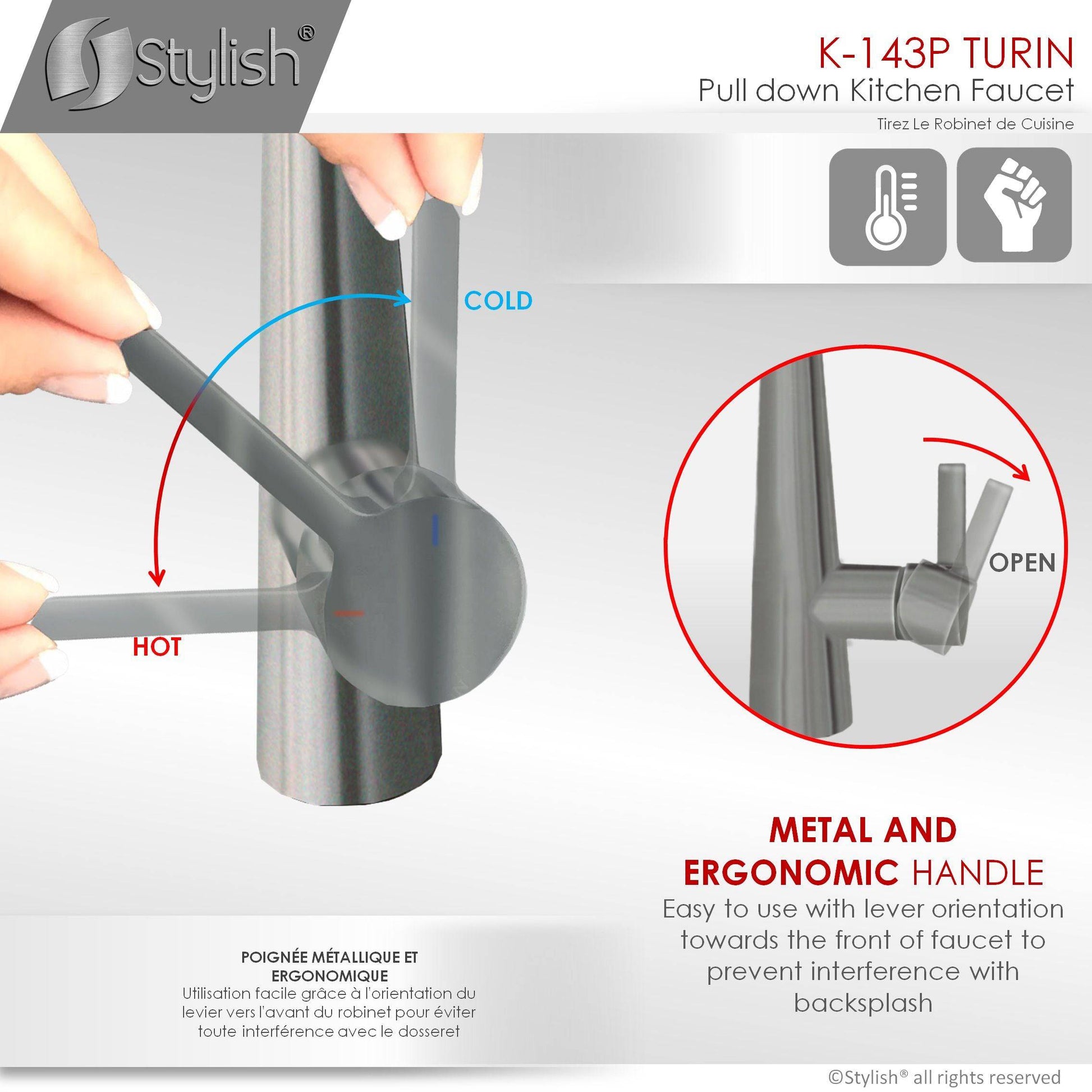 Stylish Turin 17" Kitchen Faucet Single Handle Pull Down Dual Mode Lead Free Gun Metal K-143P - Renoz
