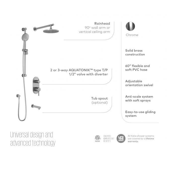 Kalia RoundOne TD2 AQUATONIK T/P with Diverter Shower System with Wall Arm- Matte Black