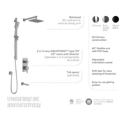 Kalia SquareOne TCD1 (Valve Not Included) AQUATONIK T/P Coaxial Shower System with 10-1/4" Shower Head and Wall Arm- Pure Nickel PVD