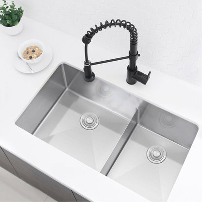 Stylish Roomy 32" x 18" Low Divider 60-40 Double Bowl Undermount Stainless Steel Kitchen Sink S-325XG - Renoz