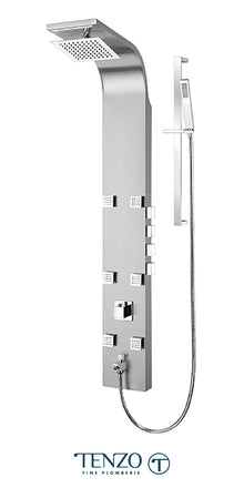 Tenzo - Stainless Steel Shower Column With 6 Jets And Waterfall Showerhead , 4 Functions
