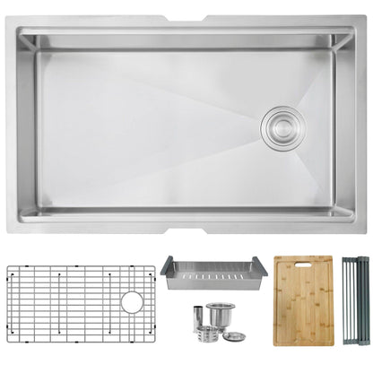Stylish Versa33 33" x 19" Workstation Single Bowl Undermount 16 Gauge Stainless Steel Kitchen Sink with Built in Accessories S-613W